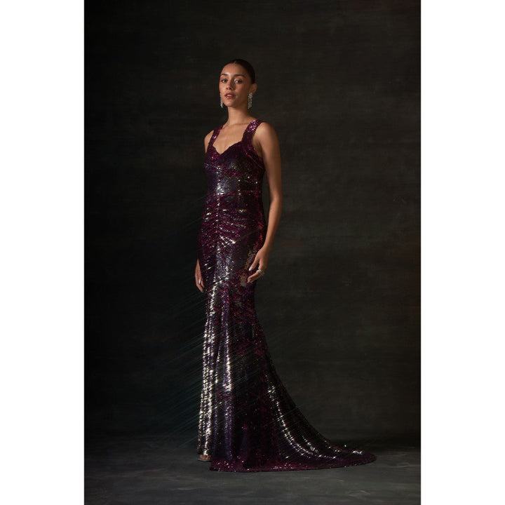 House of Exotique Pink and Gold Sequin Long Gown