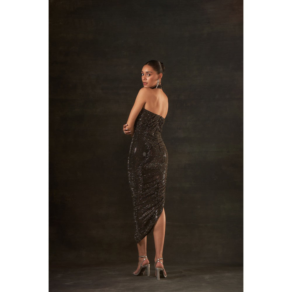 House of Exotique Peuter Swarovski Halter Neck Drape Dress
