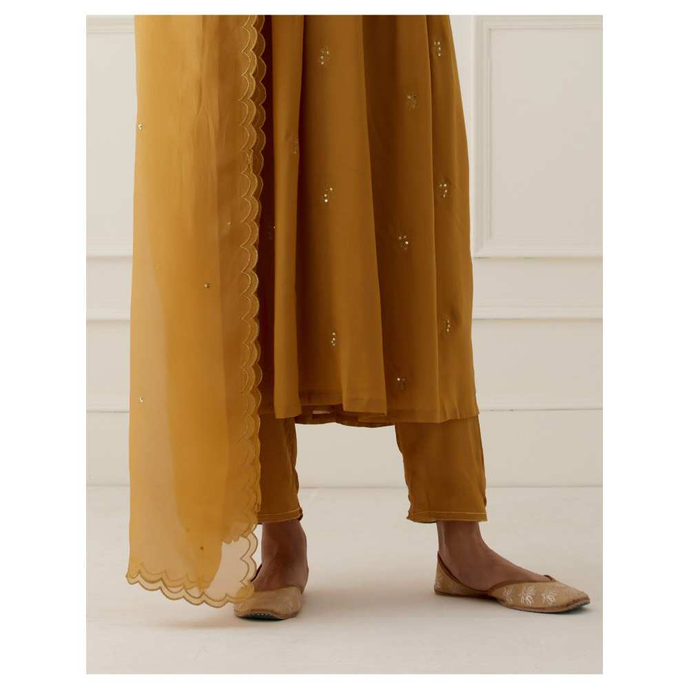 Ikshita Choudhary Yellow Mustard Scalloped Tissue Organza Dupatta