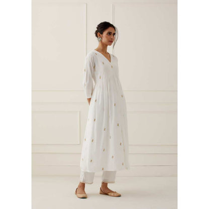 Ikshita Choudhary White Embroidered Modal Cotton Pants