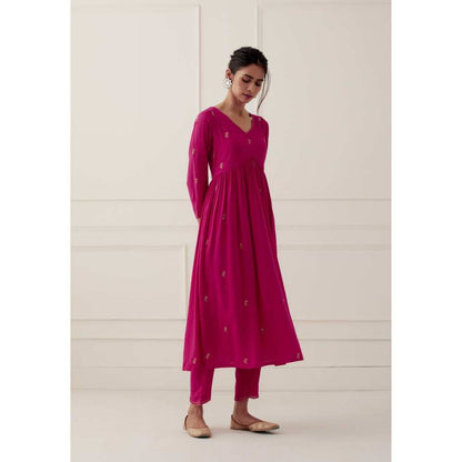 Ikshita Choudhary Magenta Embroidered Modal Cotton Pants