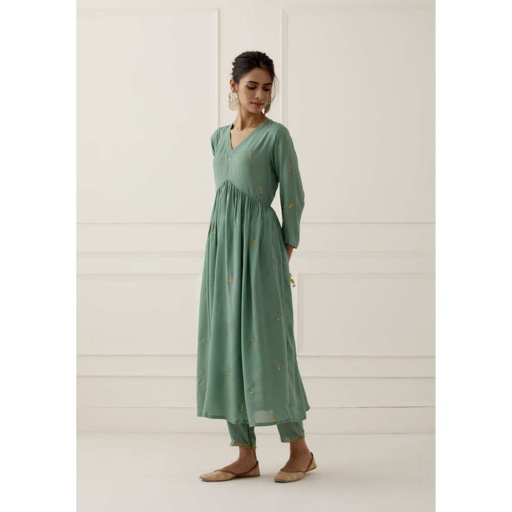 Ikshita Choudhary Green Embroidered Modal Cotton Pants