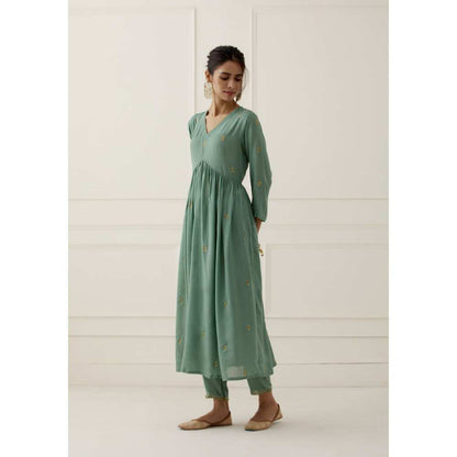 Ikshita Choudhary Green Embroidered Modal Cotton Pants