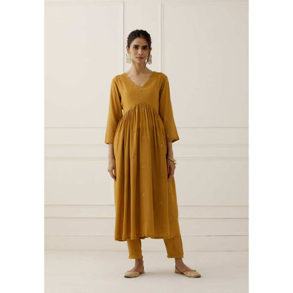 Ikshita Choudhary Yellow Mustard Embroidered Modal Cotton Pants