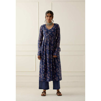 Ikshita Choudhary Navy Blue Printed Cotton Kurta