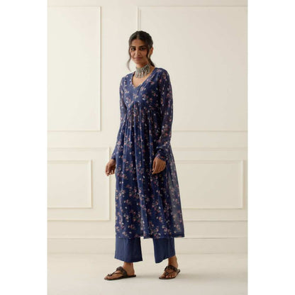 Ikshita Choudhary Navy Blue Printed Cotton Kurta