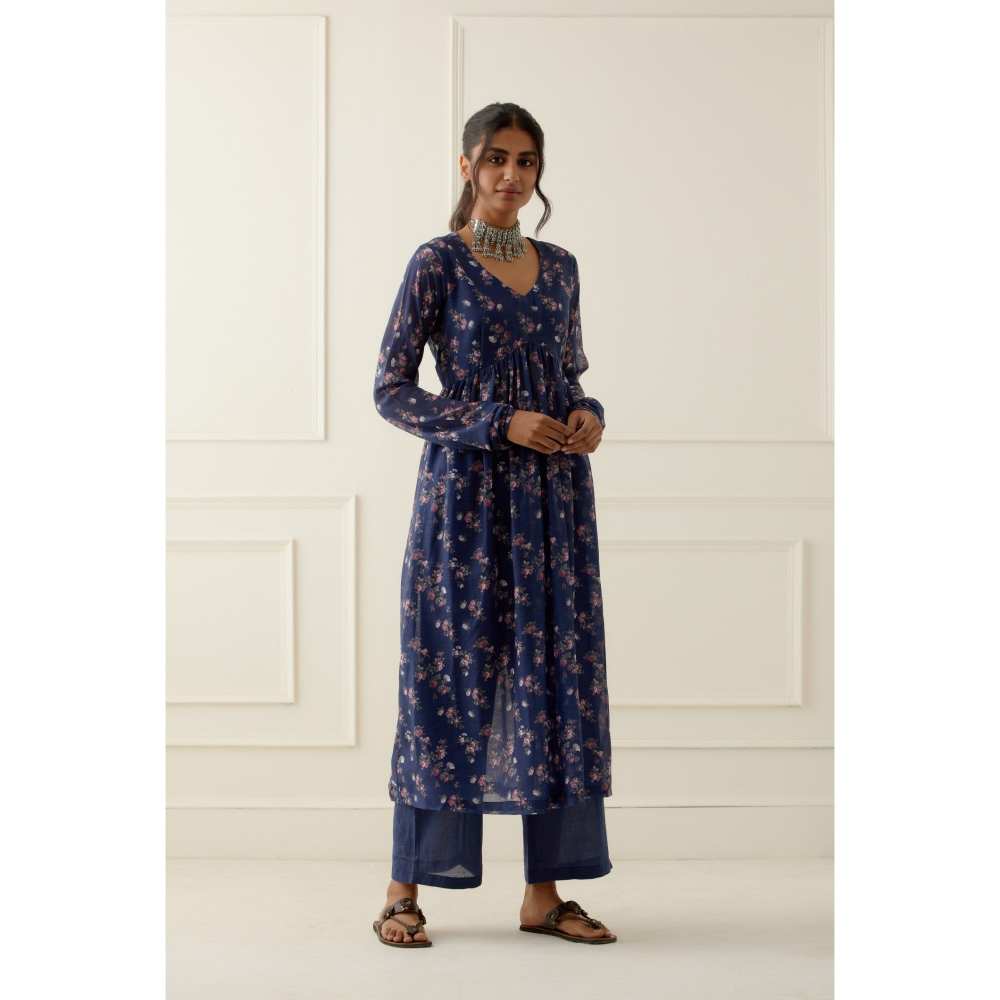 Ikshita Choudhary Navy Blue Printed Cotton Kurta