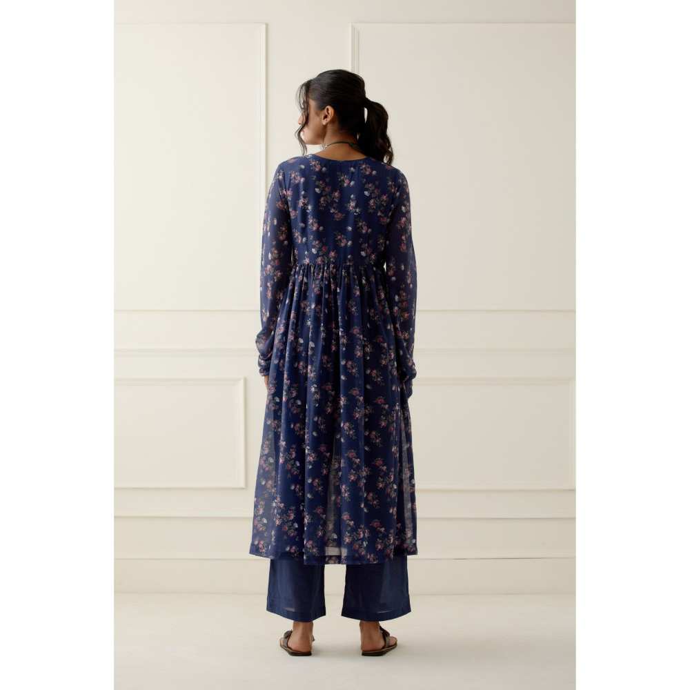 Ikshita Choudhary Navy Blue Printed Cotton Kurta