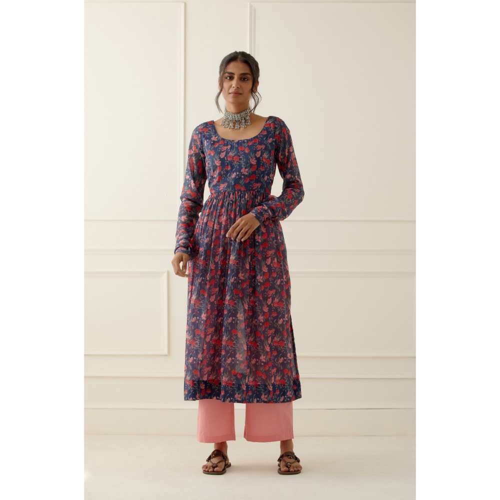 Ikshita Choudhary Blue Printed Cotton Kurta