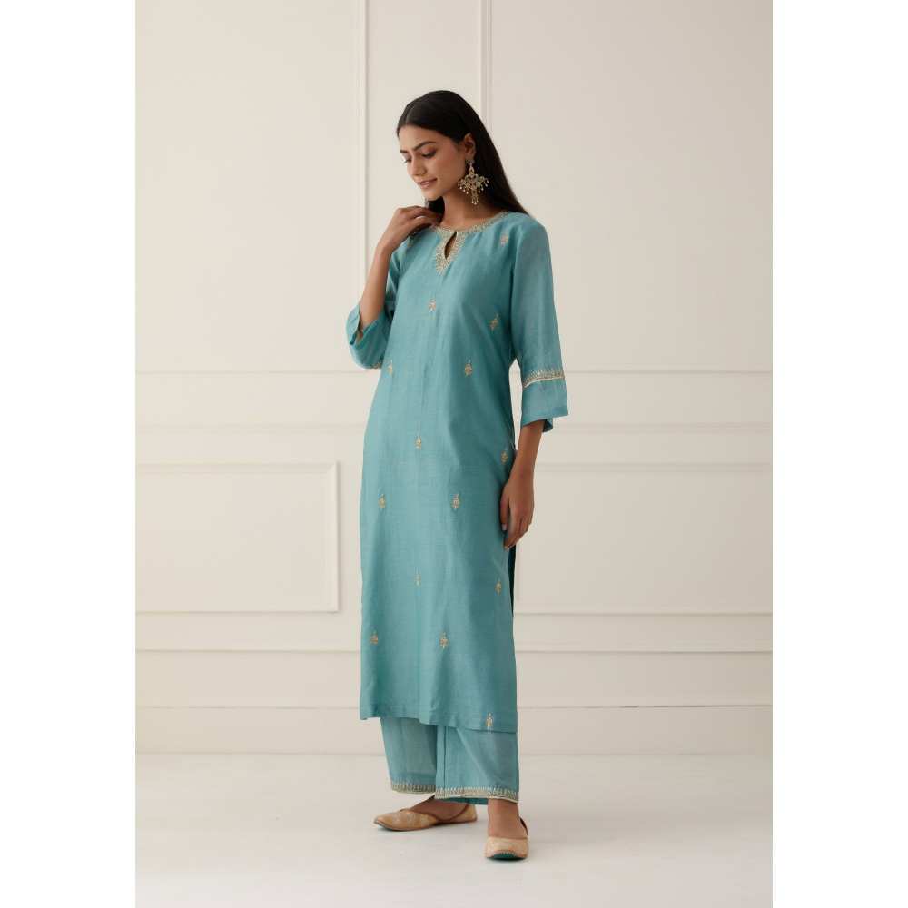 Ikshita Choudhary Sky Blue Embroidered Pallazo