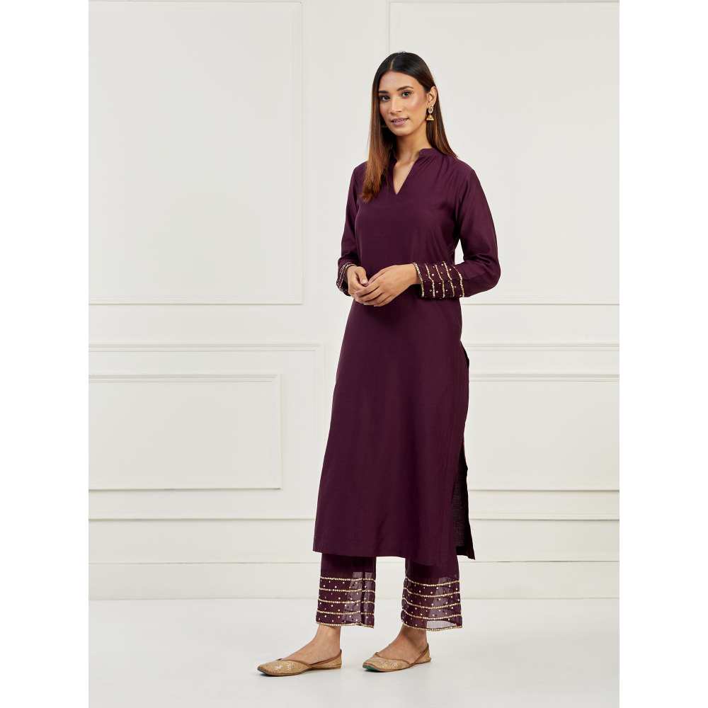 Ikshita Choudhary Purple Sequined Cotton Kurta with White Cotton Pant (Set of 2)