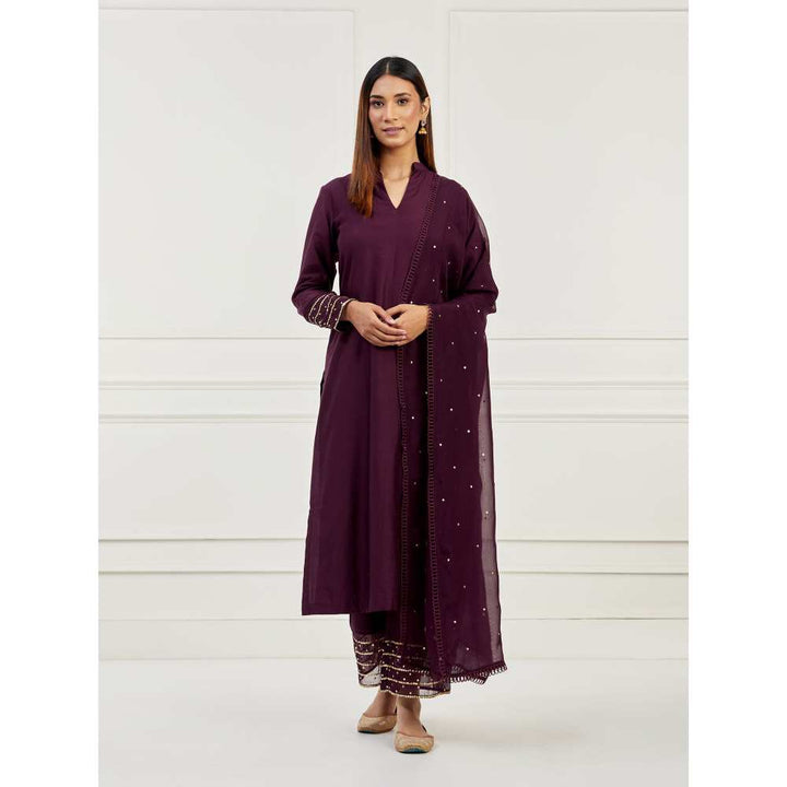 Ikshita Choudhary Purple Sequined Cotton Kurta with Cotton Pant & Dupatta (Set of 3)