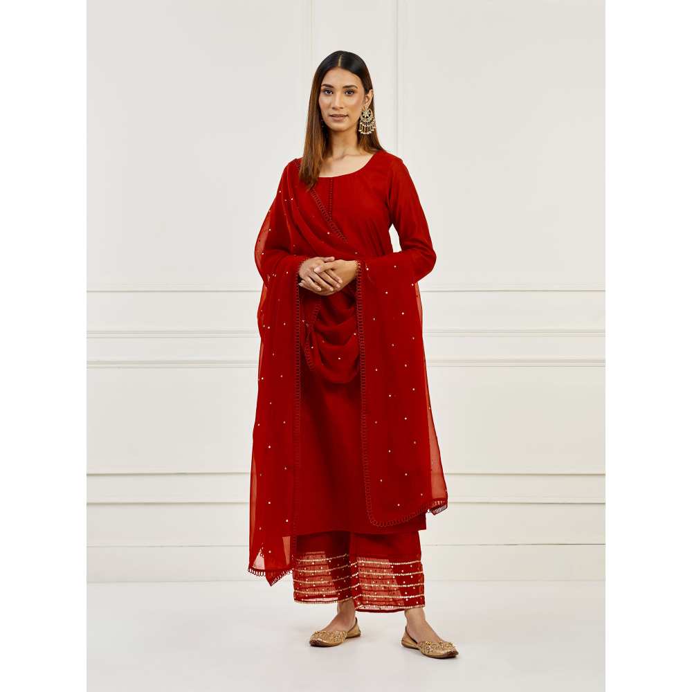 Ikshita Choudhary Red Sequined Kurta with Pants (Set of 3)