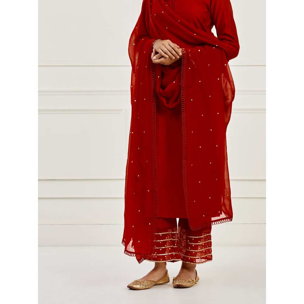 Ikshita Choudhary Red Sequined Kurta with Pants (Set of 3)