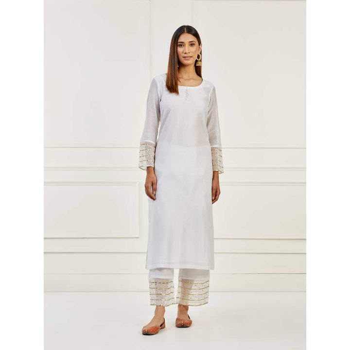 Ikshita Choudhary White Sequined Kurta with Pants (Set of 2)