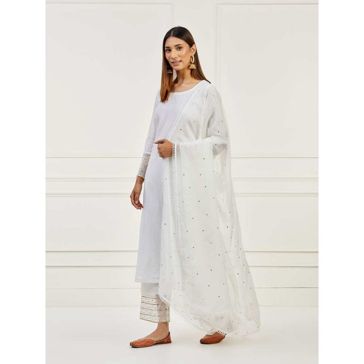 Ikshita Choudhary White Sequined Kurta with Silk Pants & Dupatta (Set of 3)