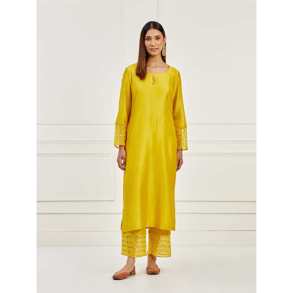 Ikshita Choudhary Yellow Sequined Kurta with Silk Palazzo (Set of 2)