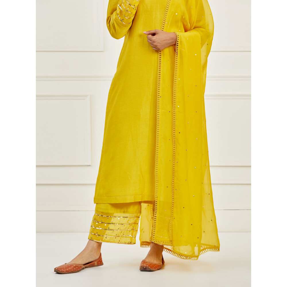 Ikshita Choudhary Yellow Sequined Kurta with Pants & Dupatta (Set of 3)