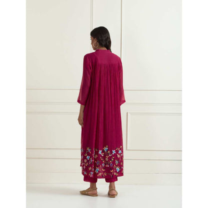 Ikshita Choudhary Magenta Hand Embroidered Chanderi Kurta with Pants (Set of 2)