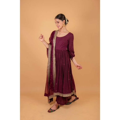 Ikshita Choudhary Maroon Kurta (Set of 3)