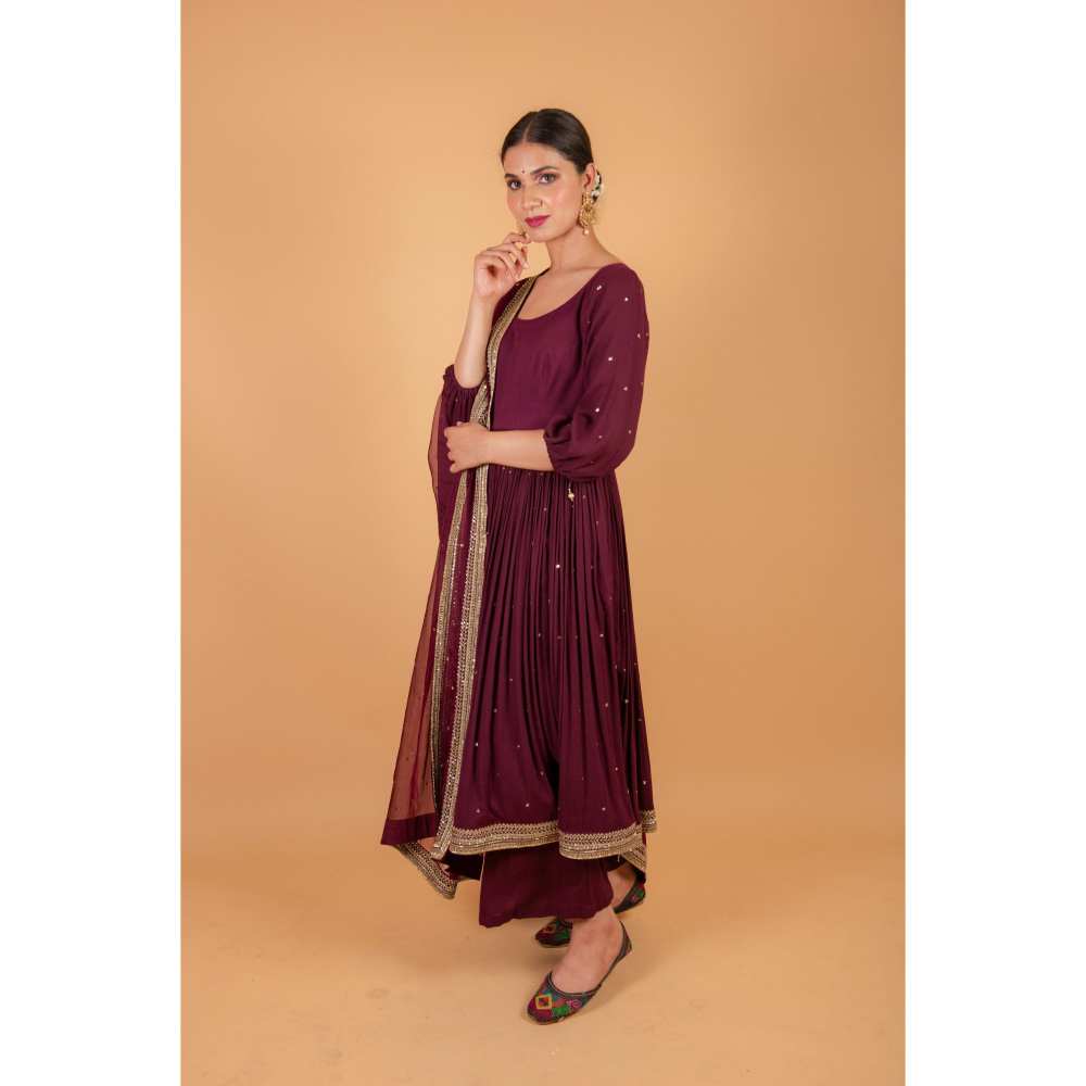 Ikshita Choudhary Maroon Kurta (Set of 3)
