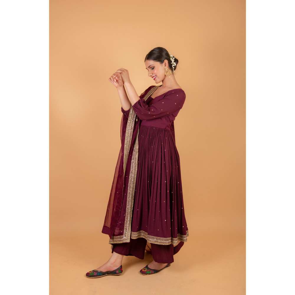 Ikshita Choudhary Maroon Kurta (Set of 3)