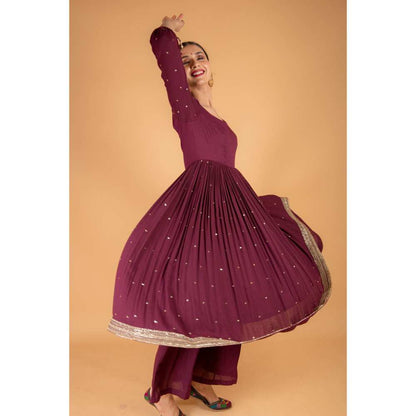 Ikshita Choudhary Maroon Kurta (Set of 3)