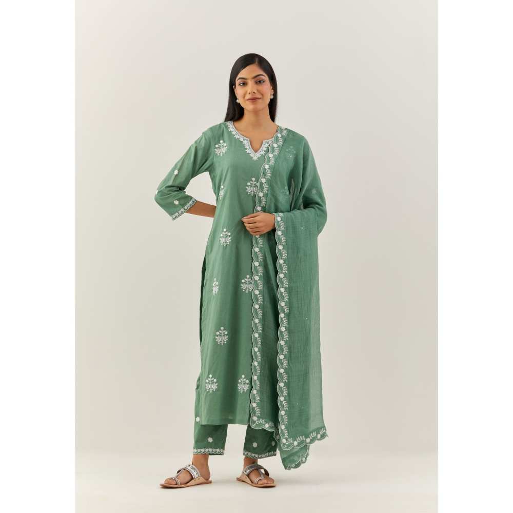 Ikshita Choudhary Green Kurta (Set of 3)
