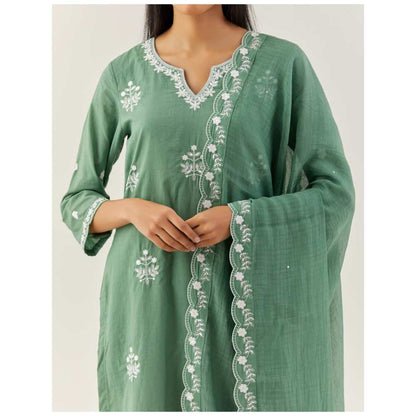 Ikshita Choudhary Green Kurta (Set of 3)