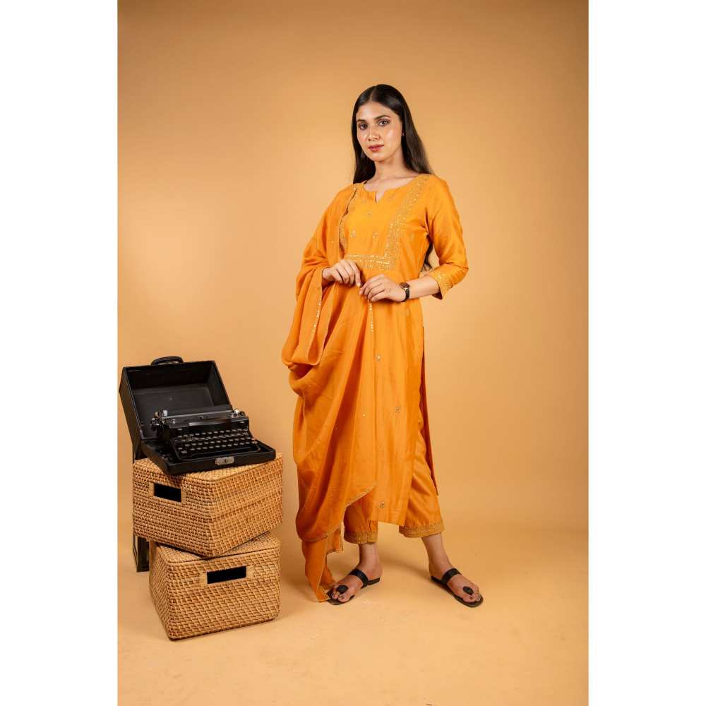 Ikshita Choudhary Orange Kurta (Set of 3)