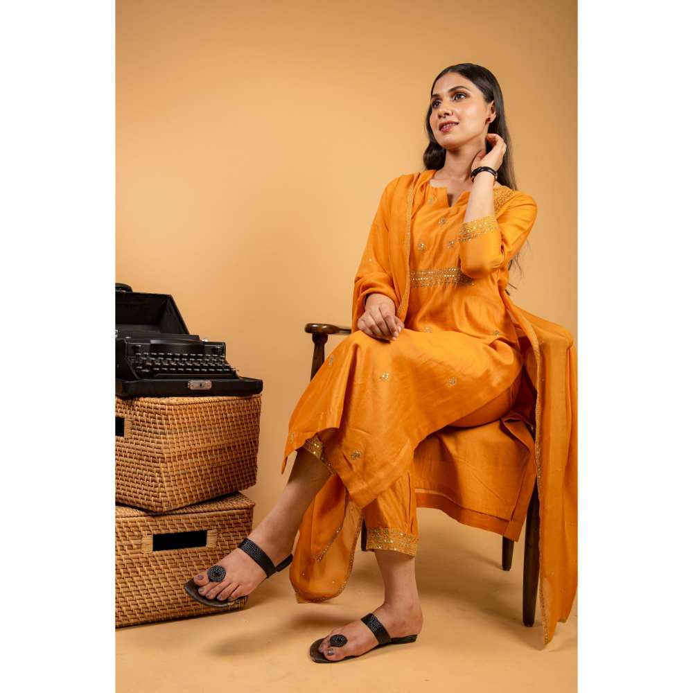 Ikshita Choudhary Orange Kurta (Set of 3)