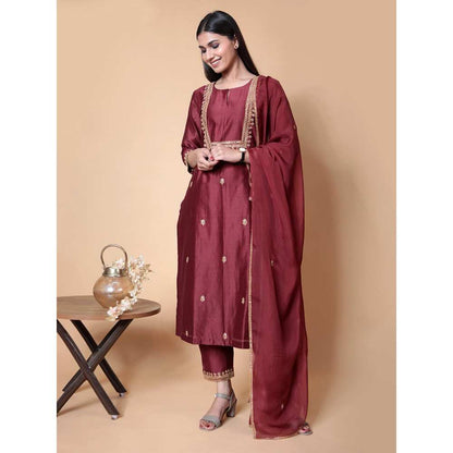 Ikshita Choudhary Maroon Kurta (Set of 3)