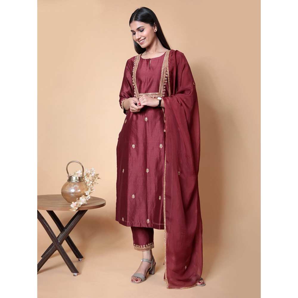 Ikshita Choudhary Maroon Kurta (Set of 2)