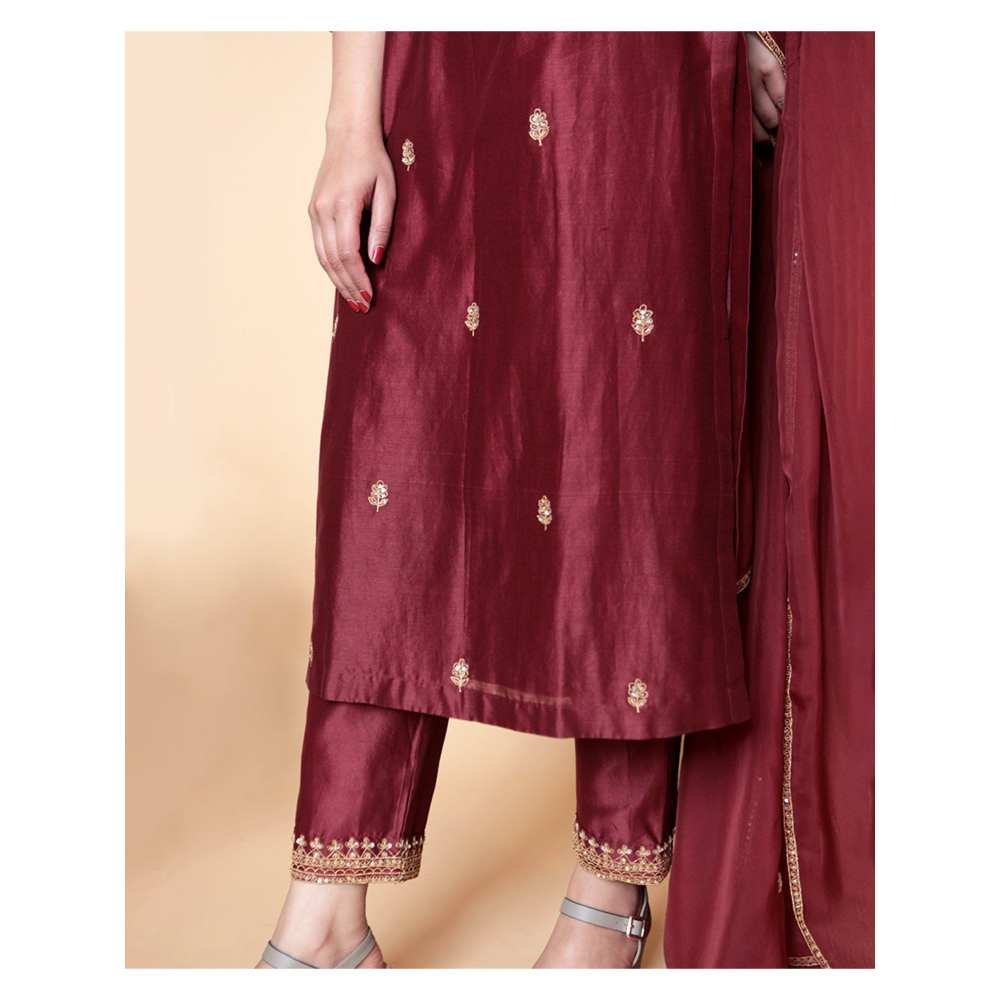 Ikshita Choudhary Maroon Kurta (Set of 2)