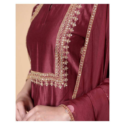 Ikshita Choudhary Maroon Kurta (Set of 2)