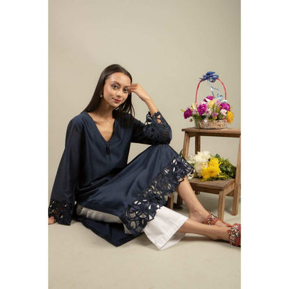 Ikshita Choudhary Navy Blue Kurta (Set of 2)
