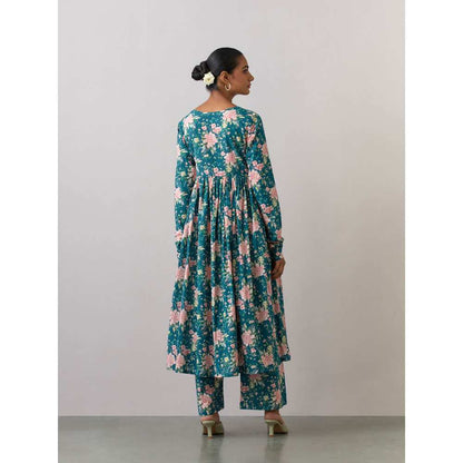 Ikshita Choudhary Green Cotton Printed Kurta With Pants (Set of 2)