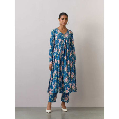 Ikshita Choudhary Blue Cotton Printed Kurta With Pants And Dupatta (Set of 3)