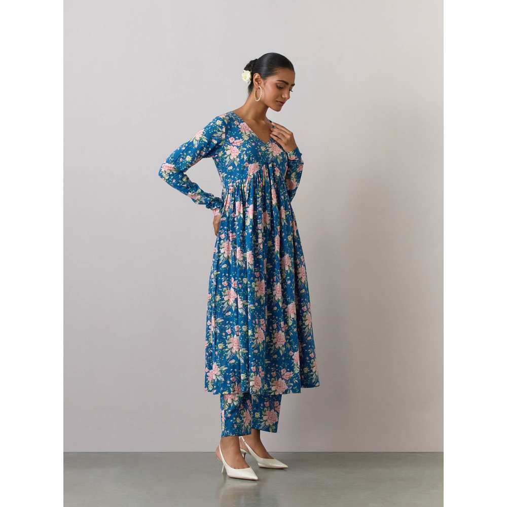 Ikshita Choudhary Blue Cotton Printed Kurta With Pants And Dupatta (Set of 3)