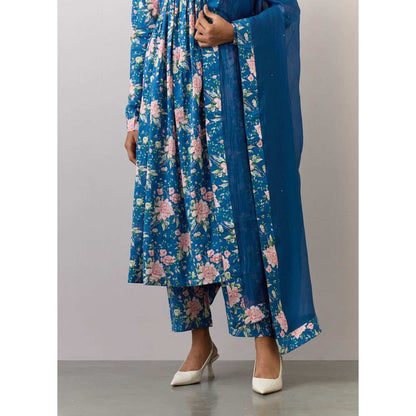 Ikshita Choudhary Blue Cotton Printed Kurta With Pants And Dupatta (Set of 3)