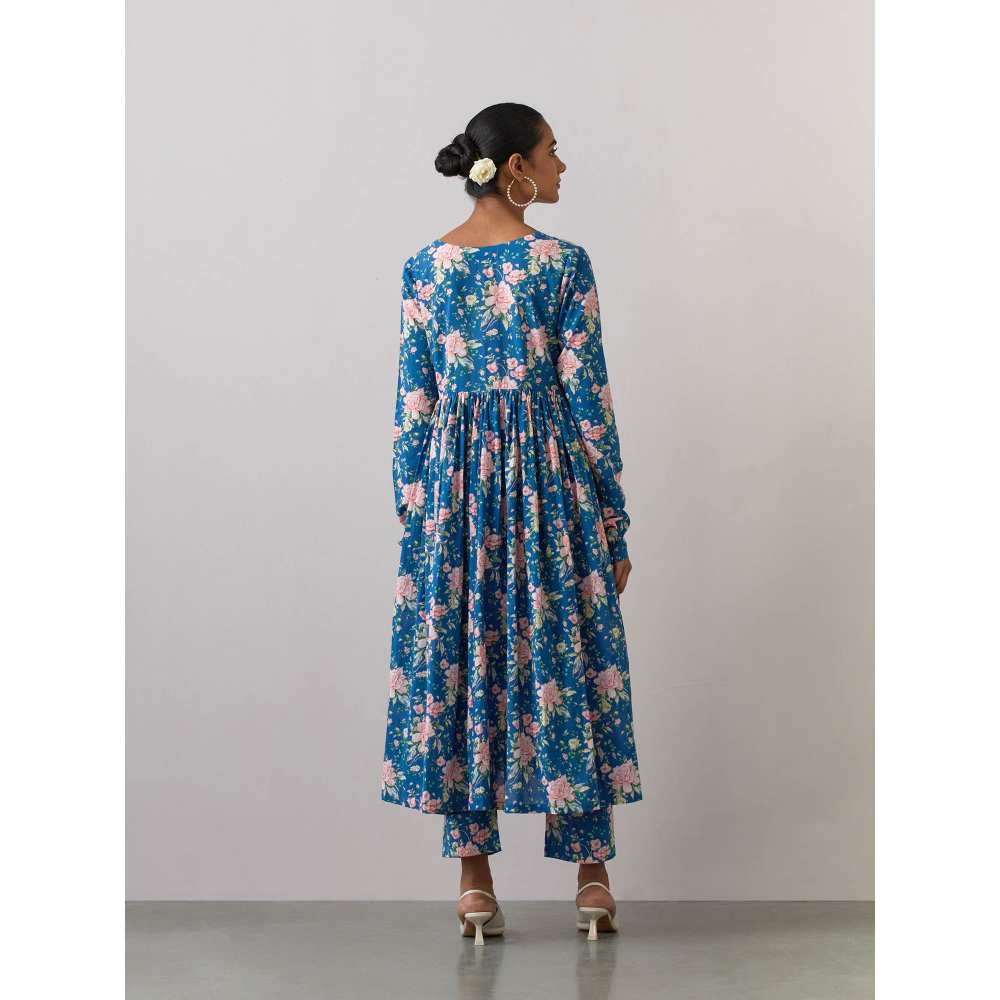 Ikshita Choudhary Blue Cotton Printed Kurta With Pants (Set of 2)