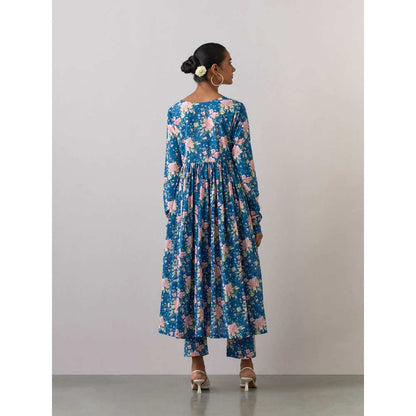 Ikshita Choudhary Blue Cotton Printed Kurta With Pants (Set of 2)