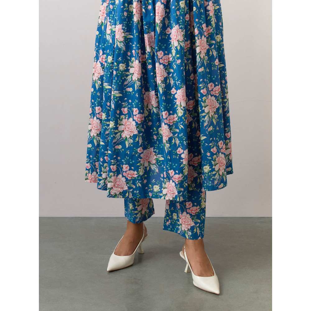 Ikshita Choudhary Blue Cotton Printed Kurta With Pants (Set of 2)
