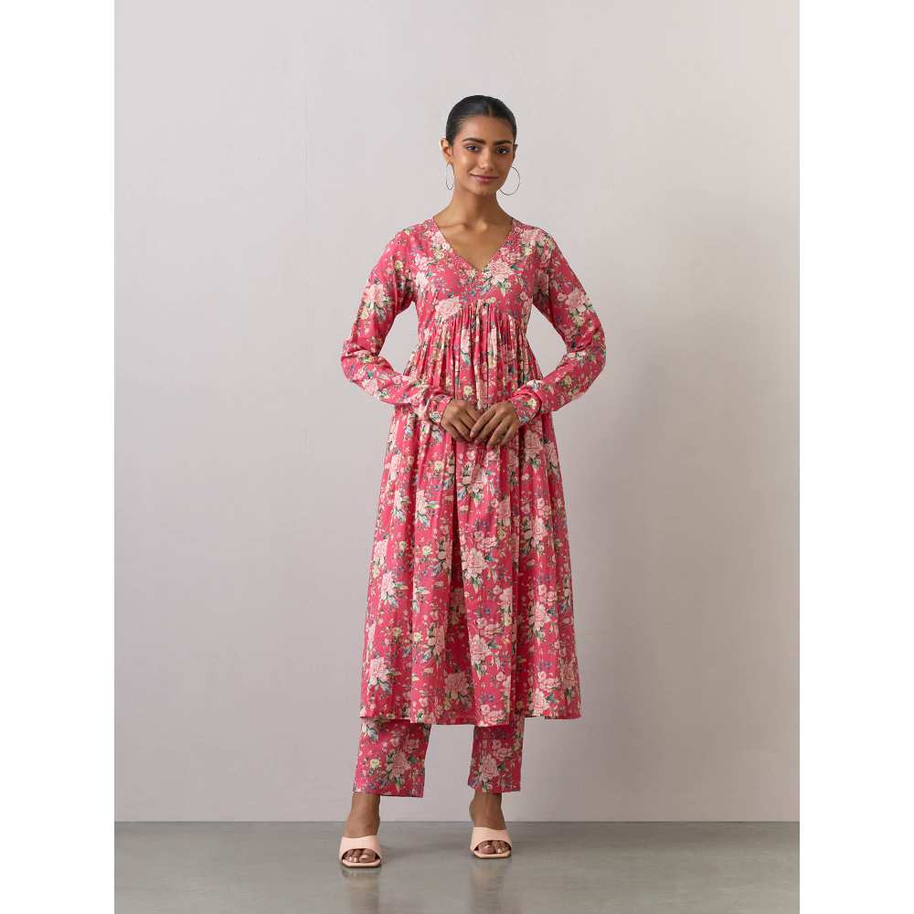 Ikshita Choudhary Pink Cotton Printed Kurta With Pants And Dupatta (Set of 3)
