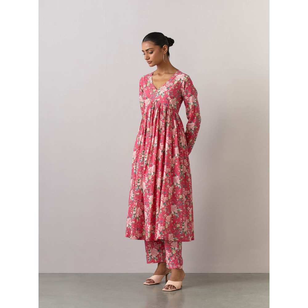 Ikshita Choudhary Pink Cotton Printed Kurta With Pants And Dupatta (Set of 3)