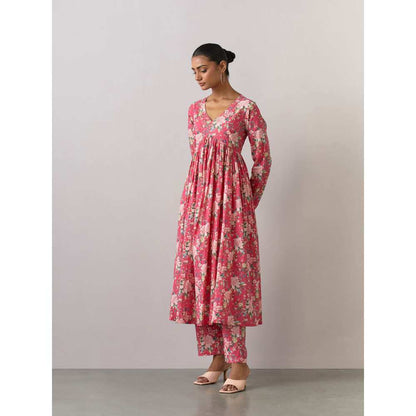 Ikshita Choudhary Pink Cotton Printed Kurta With Pants And Dupatta (Set of 3)