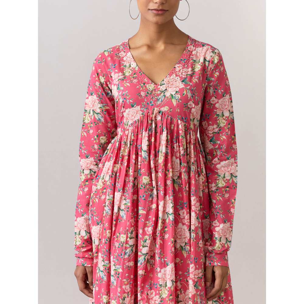Ikshita Choudhary Pink Cotton Printed Kurta With Pants And Dupatta (Set of 3)