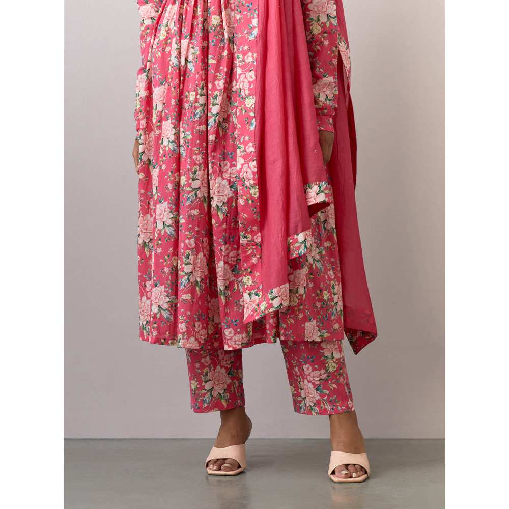 Ikshita Choudhary Pink Cotton Printed Kurta With Pants And Dupatta (Set of 3)