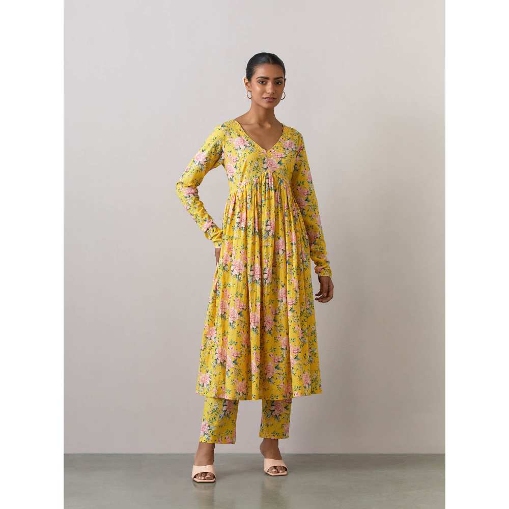 Ikshita Choudhary Yellow Cotton Printed Kurta With Pants And Dupatta (Set of 3)