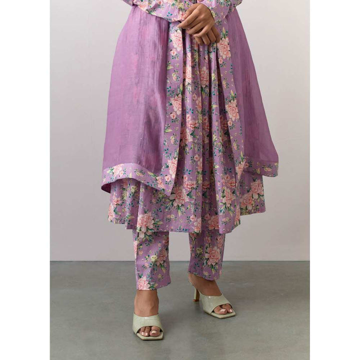 Ikshita Choudhary Lavender Cotton Printed Kurta With Pants And Dupatta (Set of 3)